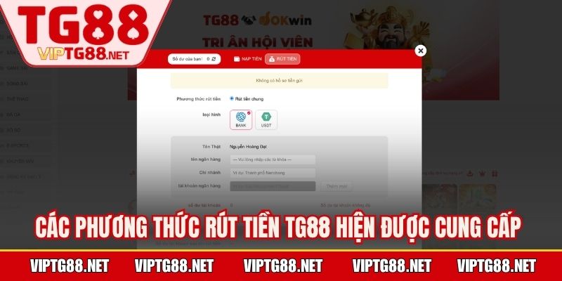 Các phương thức rút tiền TG88 hiện được cung cấp 